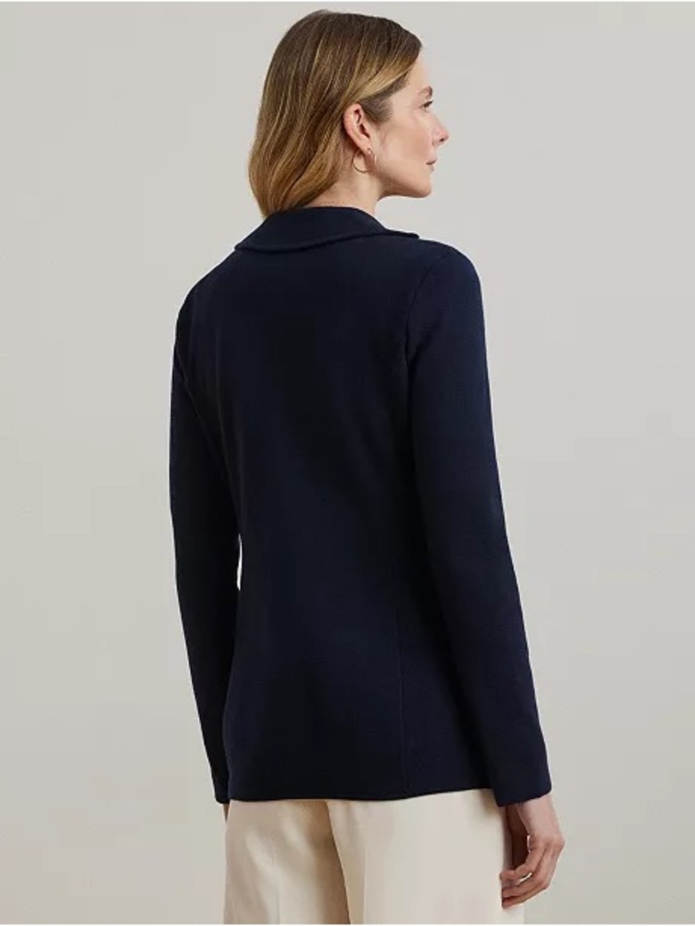 LAUREN RALPH LAUREN women’s navy blue cotton blend 3 button blazer size large - Picture 3 of 12